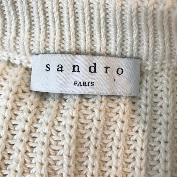 Sandro Paris Cream Crew Neck 91%Cotton 9% Silk Sweater Size M - Picture 6 of 8